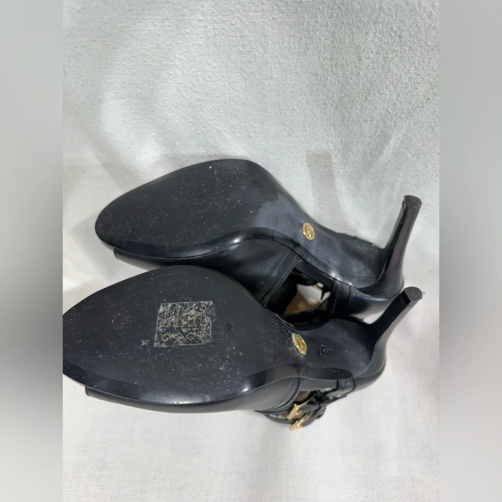 MICHAEL Michael Kors Black Heeled Boots with Gold Buckles Size 9.5 - Picture 7 of 10